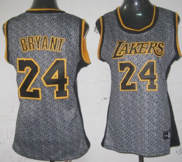 Los Angeles Lakers #24 Kobe Bryant Gray Static Fashion Womens Jersey